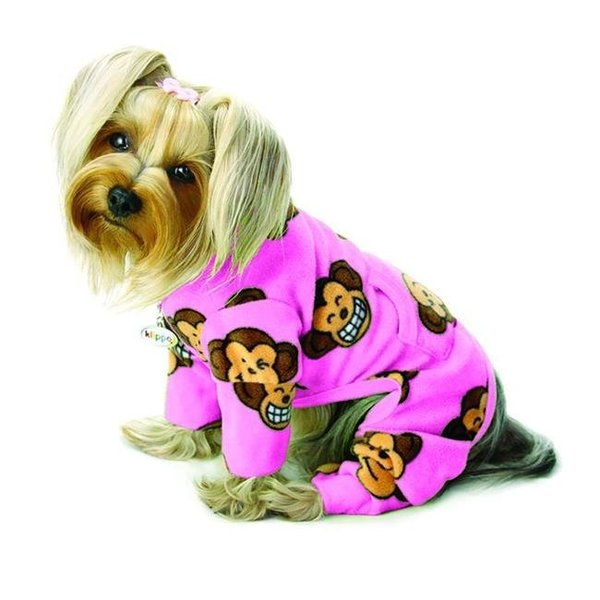 Klippo Pet Klippo Pet KBD073MZ Silly Monkey Fleece Turtleneck Pajamas; Pink - Medium KBD073MZ